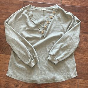 Women waffle knot top.  Olive sage color.  Medium oversized.